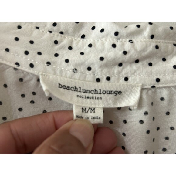 Beachlunchlounge Size M White Black Polka Dot Button Down Shirt Career Classic - Picture 5 of 8
